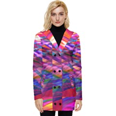 Wave Lines Pattern Abstract Button Up Hooded Coat 