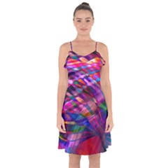 Wave Lines Pattern Abstract Ruffle Detail Chiffon Dress