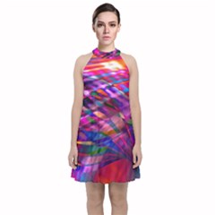 Wave Lines Pattern Abstract Velvet Halter Neckline Dress 