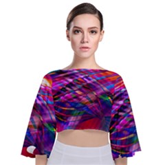 Wave Lines Pattern Abstract Tie Back Butterfly Sleeve Chiffon Top