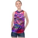 Wave Lines Pattern Abstract High Neck Satin Top View1