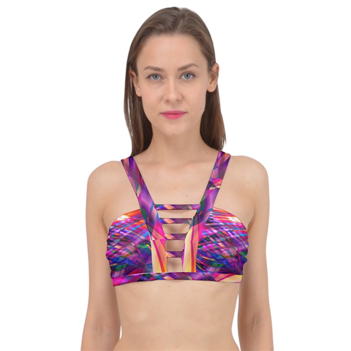 Wave Lines Pattern Abstract Cage Up Bikini Top