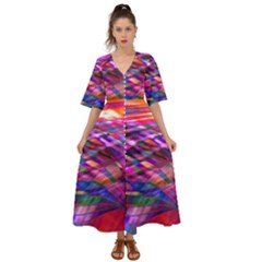 Wave Lines Pattern Abstract Kimono Sleeve Boho Dress by anzea