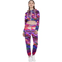 Wave Lines Pattern Abstract Cropped Zip Up Lounge Set