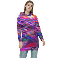 Wave Lines Pattern Abstract Women s Long Oversized Pullover Hoodie