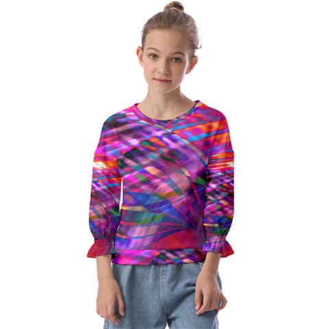 Wave Lines Pattern Abstract Kids  Cuff Sleeve Top by anzea