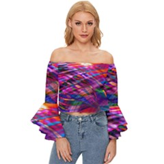 Wave Lines Pattern Abstract Off Shoulder Flutter Bell Sleeve Top