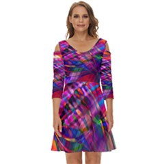 Wave Lines Pattern Abstract Shoulder Cut Out Zip Up Dress by anzea