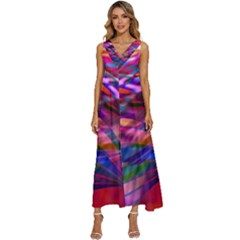 Wave Lines Pattern Abstract V-neck Sleeveless Wide Leg Pants Overalls by anzea