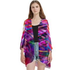 Wave Lines Pattern Abstract Open Front 3/4 Sleeve Batwing Chiffon Cardigan Kimono by anzea