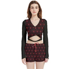 Dark Dominion Print Velvet Wrap Crop Top And Shorts Set by dflcprintsclothing