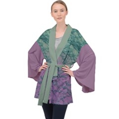 Colorful Duotone Abstract Print Long Sleeve Velvet Kimono  by dflcprintsclothing