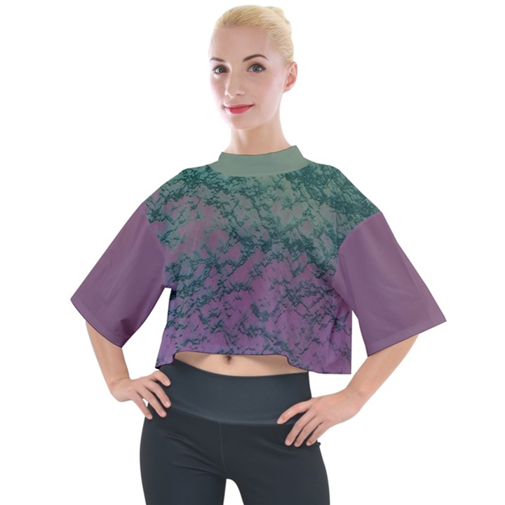 Colorful duotone abstract print Mock Neck T-Shirt