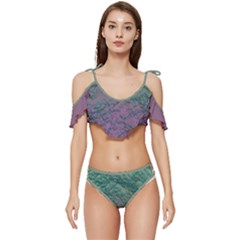 Colorful Duotone Abstract Print Ruffle Edge Tie Up Bikini Set	 by dflcprintsclothing