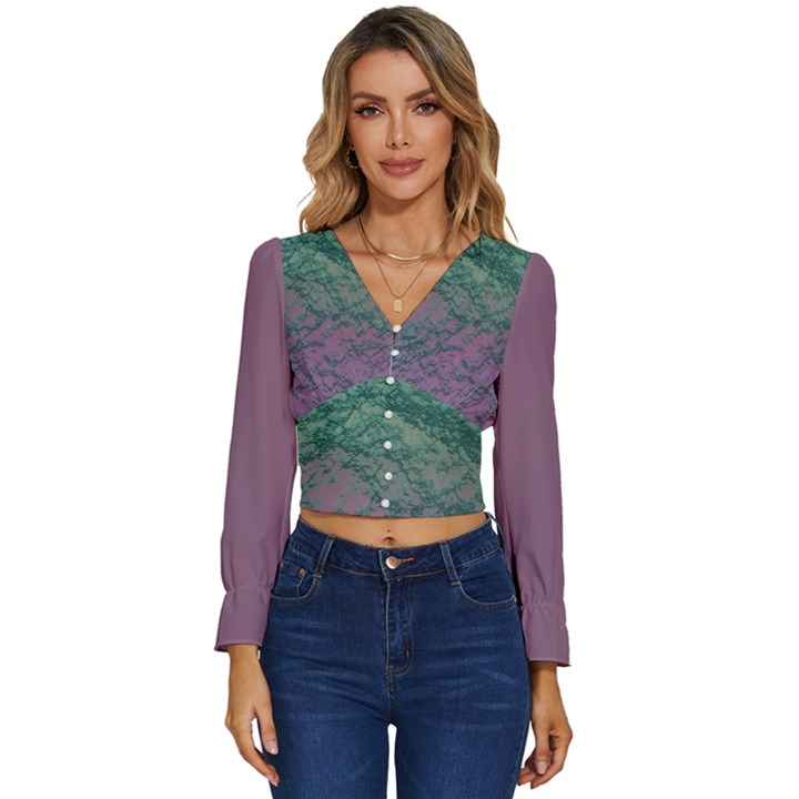 Colorful duotone abstract print Long Sleeve V-Neck Top