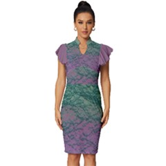 Colorful Duotone Abstract Print Vintage Frill Sleeve V-neck Bodycon Dress by dflcprintsclothing