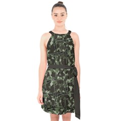 Precision Pursuit: Hunting Motif Camouflage Pattern Halter Collar Waist Tie Chiffon Dress by dflcprintsclothing