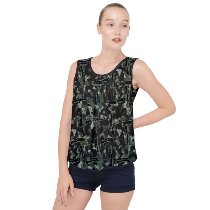 Precision Pursuit: Hunting Motif Camouflage Pattern Bubble Hem Chiffon Tank Top