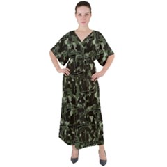 Precision Pursuit: Hunting Motif Camouflage Pattern V-neck Boho Style Maxi Dress by dflcprintsclothing