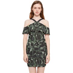 Precision Pursuit: Hunting Motif Camouflage Pattern Shoulder Frill Bodycon Summer Dress by dflcprintsclothing