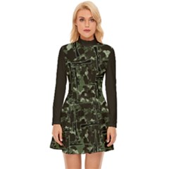 Precision Pursuit: Hunting Motif Camouflage Pattern Long Sleeve Velour Longline Dress by dflcprintsclothing