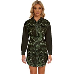 Precision Pursuit: Hunting Motif Camouflage Pattern Womens Long Sleeve Shirt Dress