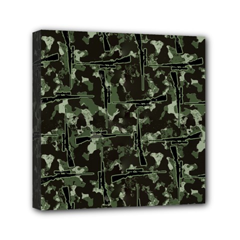 Hunting Motif Camouflage Pattern Print Bk Mini Canvas 6  X 6  (stretched)