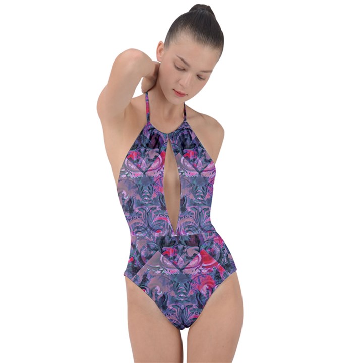 Alien Architecture Ii Plunge Cut Halter Swimsuit