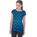 Pattern Texture Geometric Blue Cap Sleeve High Low Top View1