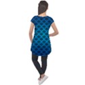 Pattern Texture Geometric Blue Cap Sleeve High Low Top View2