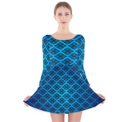 Pattern Texture Geometric Blue Long Sleeve Velvet Skater Dress