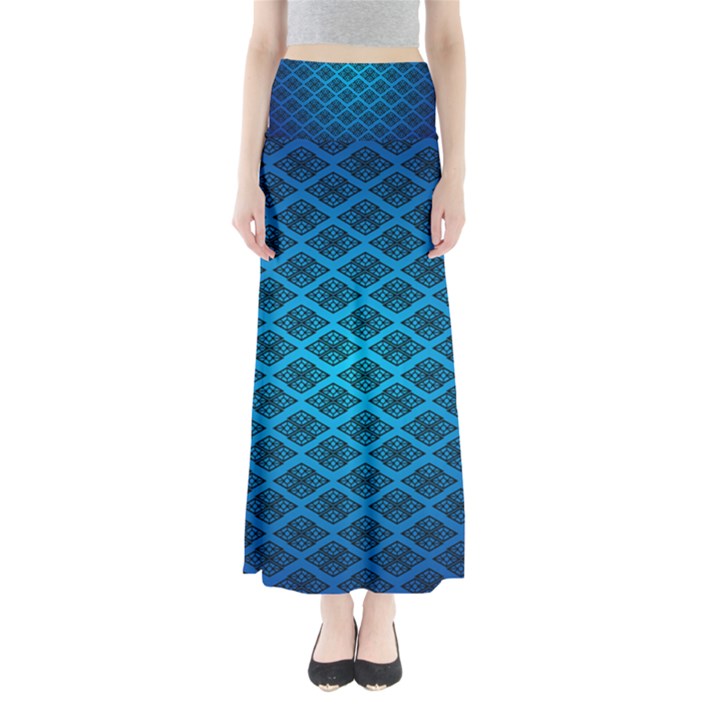 Pattern Texture Geometric Blue Full Length Maxi Skirt