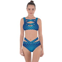 Pattern Texture Geometric Blue Bandaged Up Bikini Set 