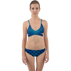 Pattern Texture Geometric Blue Wrap Around Bikini Set