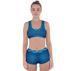 Pattern Texture Geometric Blue Racerback Boyleg Bikini Set