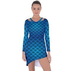 Pattern Texture Geometric Blue Asymmetric Cut-out Shift Dress