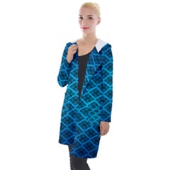 Pattern Texture Geometric Blue Hooded Pocket Cardigan