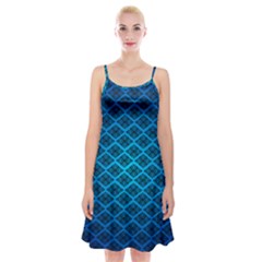 Pattern Texture Geometric Blue Spaghetti Strap Velvet Dress