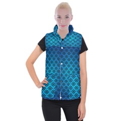 Pattern Texture Geometric Blue Women s Button Up Vest