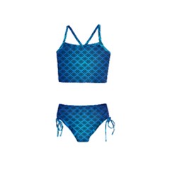 Pattern Texture Geometric Blue Girls  Tankini Swimsuit