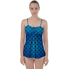 Pattern Texture Geometric Blue Babydoll Tankini Top by anzea