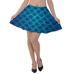 Pattern Texture Geometric Blue Velvet Skater Skirt