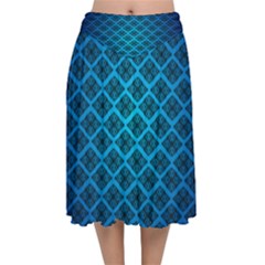 Pattern Texture Geometric Blue Velvet Flared Midi Skirt