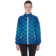 Pattern Texture Geometric Blue Women s High Neck Windbreaker