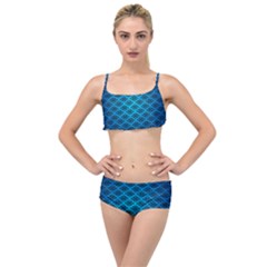 Pattern Texture Geometric Blue Layered Top Bikini Set