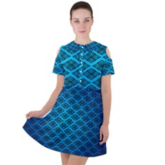 Pattern Texture Geometric Blue Short Sleeve Shoulder Cut Out Dress  by anzea