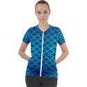 Pattern Texture Geometric Blue Short Sleeve Zip Up Jacket View1