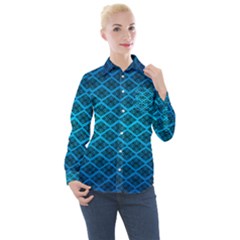 Pattern Texture Geometric Blue Women s Long Sleeve Pocket Shirt