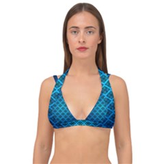 Pattern Texture Geometric Blue Double Strap Halter Bikini Top