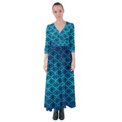 Pattern Texture Geometric Blue Button Up Maxi Dress